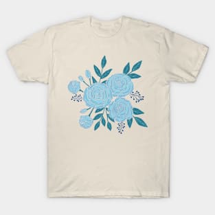 Delicate roses - Turquoise on white background T-Shirt